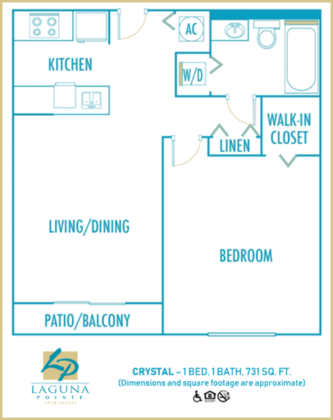 1 bedroom 1 bath 2D floor plan at Laguna Pointe, Florida 